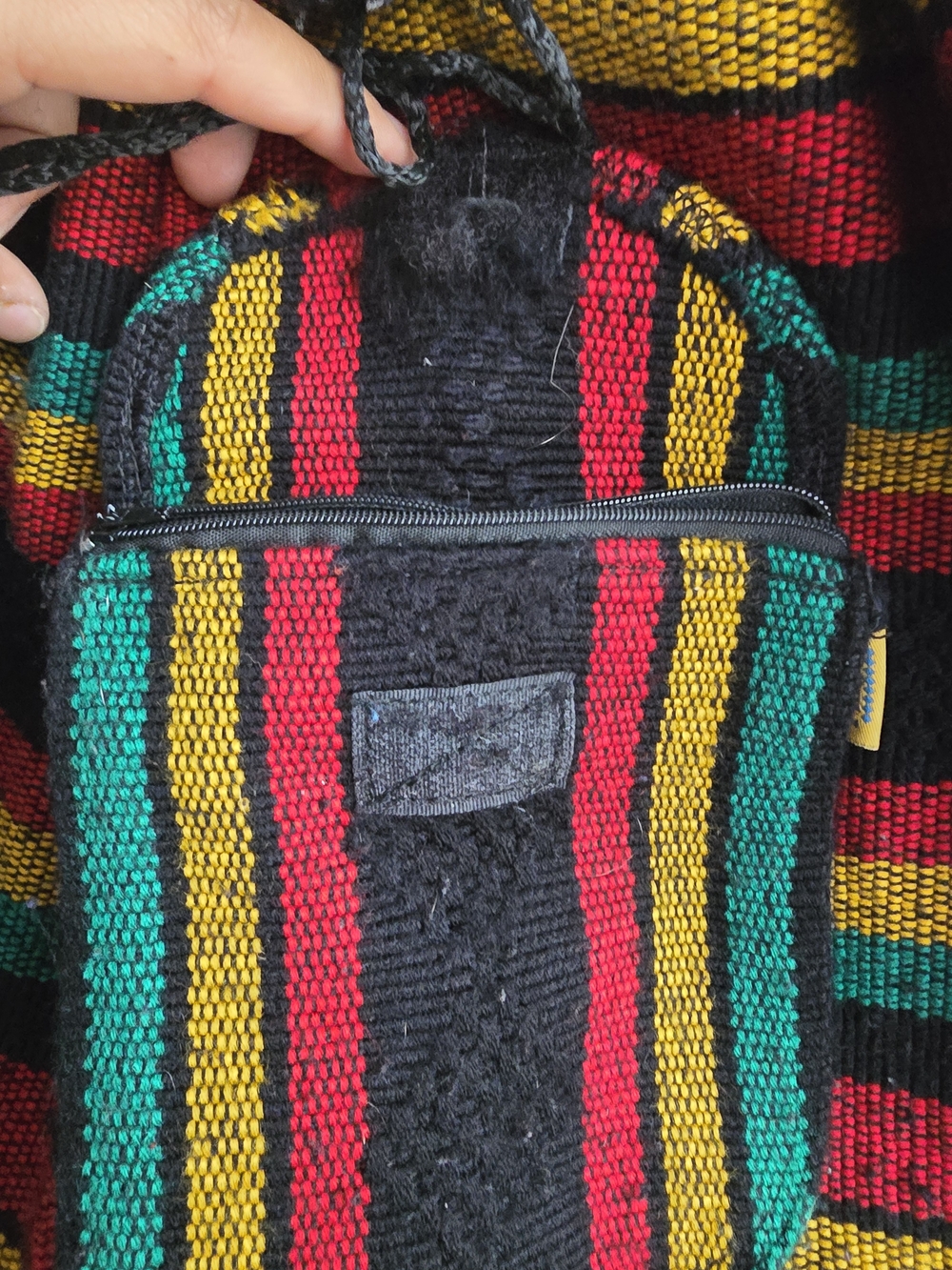 Striped Multicolor Woven Backpack - Black, Red, Green, Yellow - Picture 3 of 6